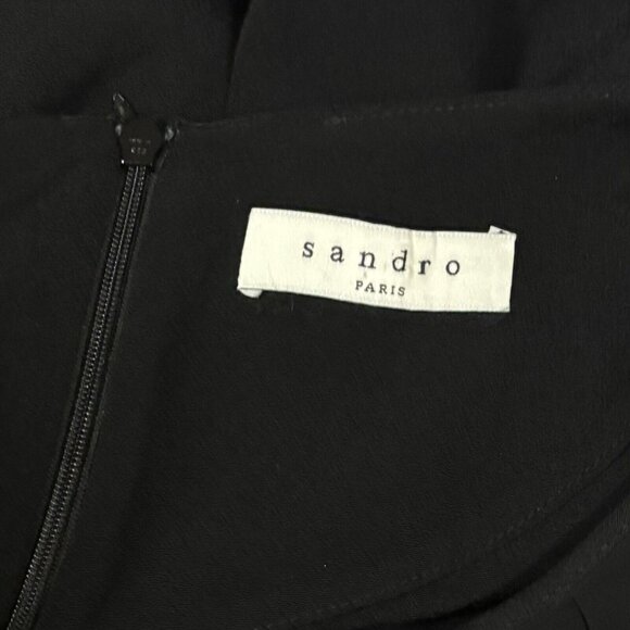 Sandro Paris Black Viscose Crepe Exposed Zipper Flutter Sleeve Dress Size 2 - Picture 10 of 10